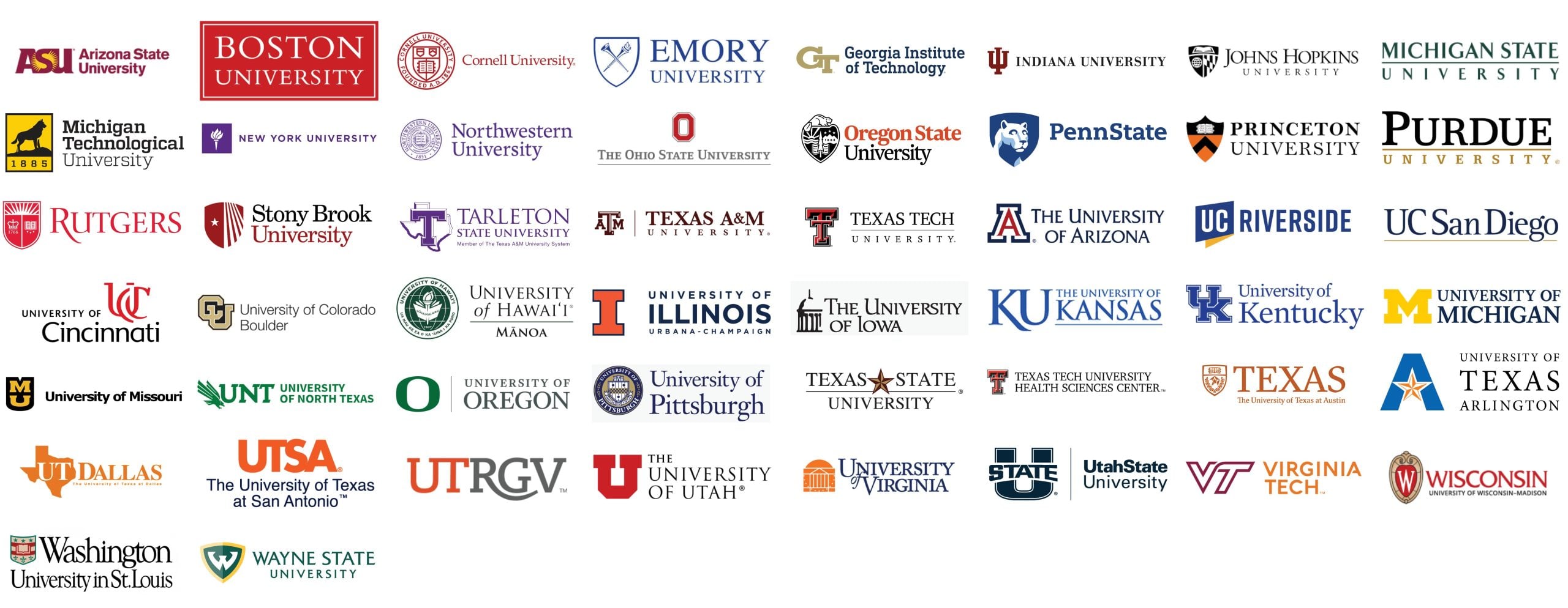 Logos of the 50 universities that have contributed data to IRIS.